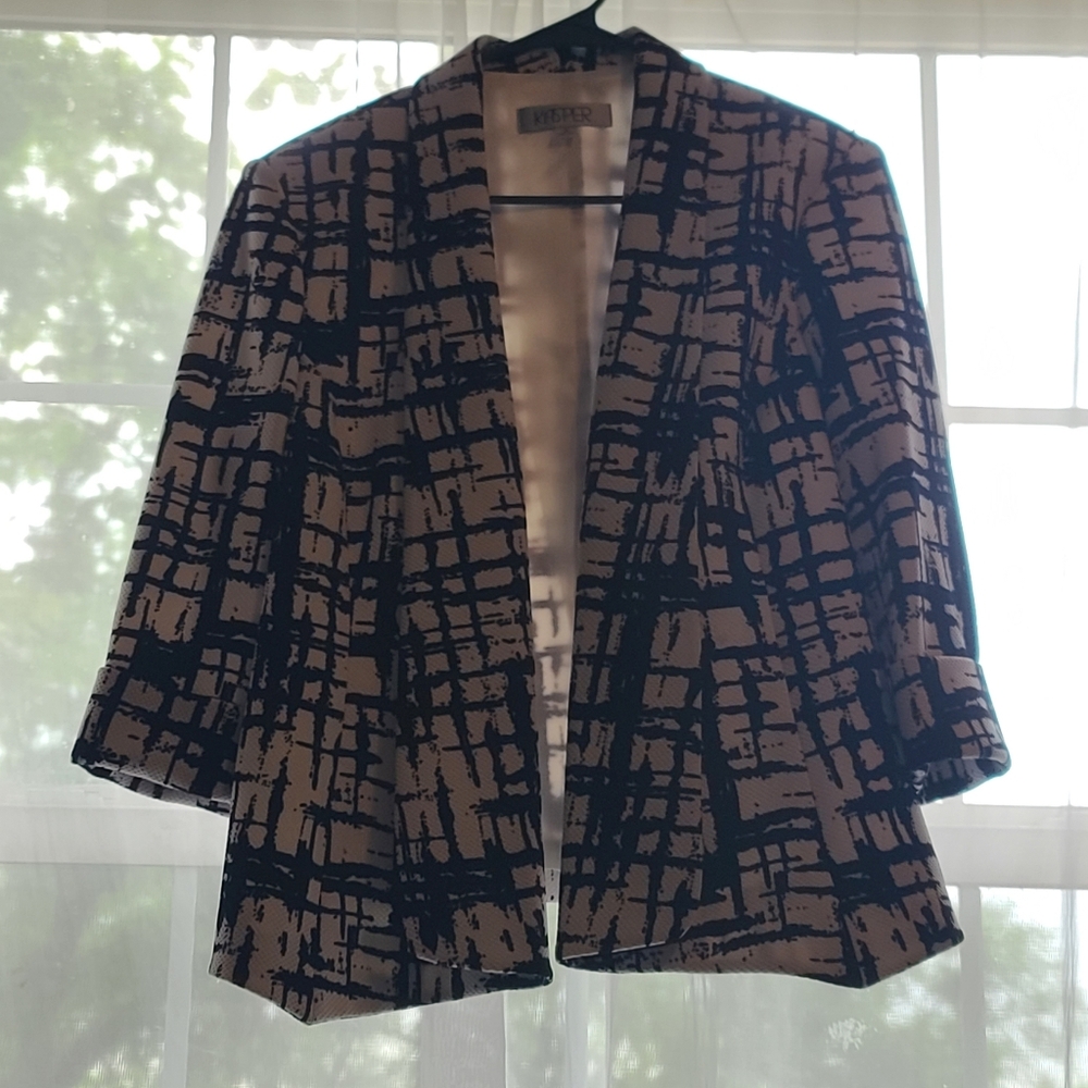 kasper lined open lapel shawl collar jacket with 3/4 sleeve